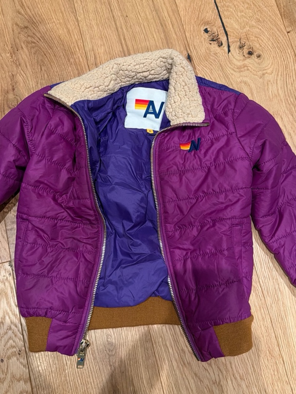Aviator Nation Purple Puffer Jacket with Sherpa Collar